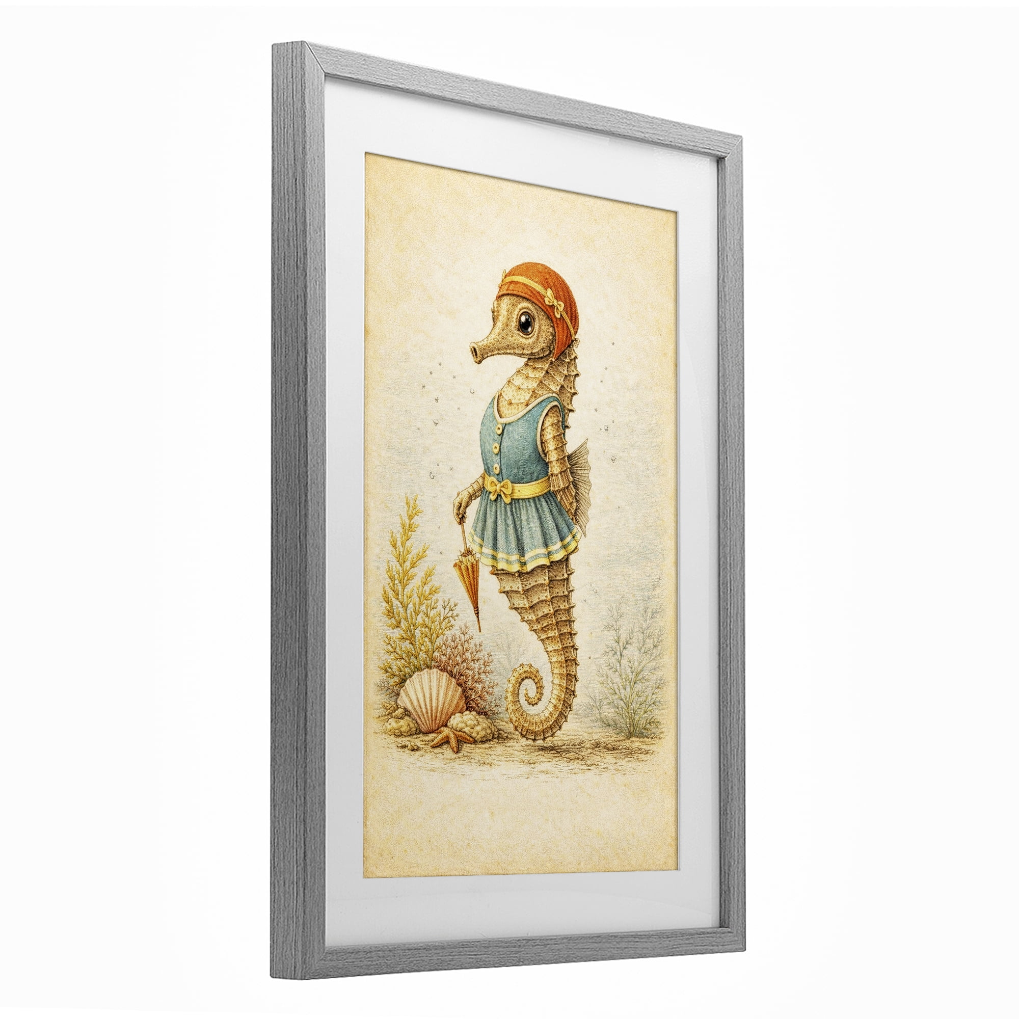Stupell Industries Maritime Bathing Society Seahorse Gray Framed Print Under Glass, design by Grotto Studios
