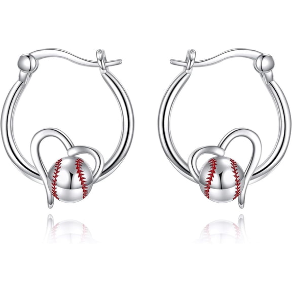 XATENJE Baseball Earrings 925 Sterling Silver Sports Heart Hoop Earrings Baseball Jewelry Gifts for Women