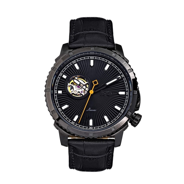 Reloj REIGN Bauer Automático Semi-Esqueleto Cuero Negro