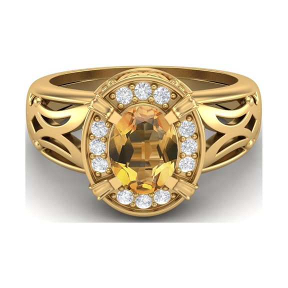 8x6mm Oval Citrine 925 Sterling Silver Gold Vermeil Filigree Celtic Women's Valentines Day Gifts Ring