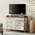 thumbnail image 2 of FITUEYES Mid-Century Modern TV Entertainment Center for 60" TVs, Wooden Media Console with 6 Drawers, Antique White, 2 of 7