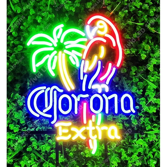 Queen Sense 20"x16" Coronas Extra Parrot LED Sign Light Neon Signs With Dimmer Wall Decor Party Home Lights W120CEP-XLED