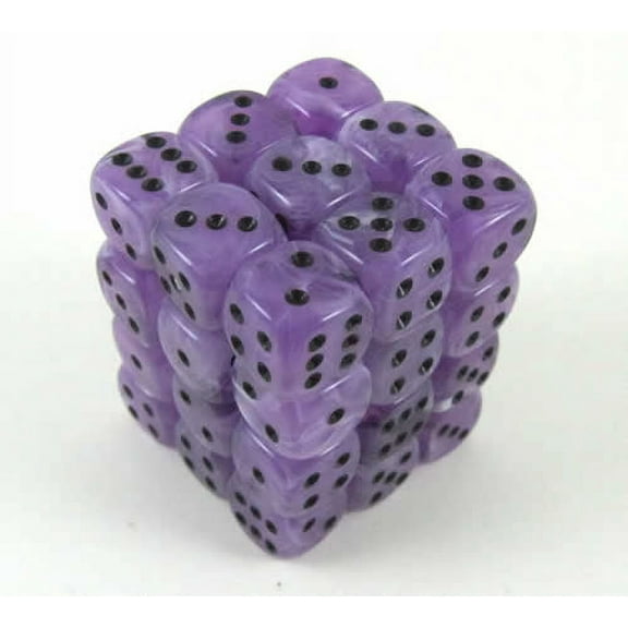 Swirl Ice Purple Dice with Black Pips D6 12mm (1/2in) Pack of 36 Koplow Games