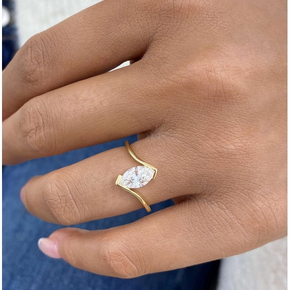 vylahjewellery Minimalist Marquise Cut Engagement Ring Vermeil Yellow Gold Wedding Promise Ring Moissanite Stackable Bridal Jewelry Unique Proposal Ring For Women