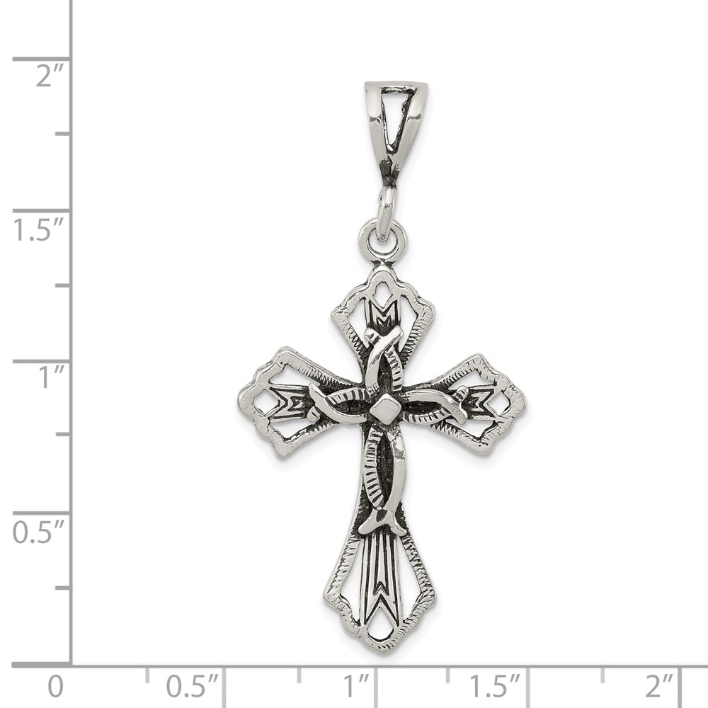 Solid 925 Sterling Silver Vintage Antiqued Jesus Cross Pendant Charm