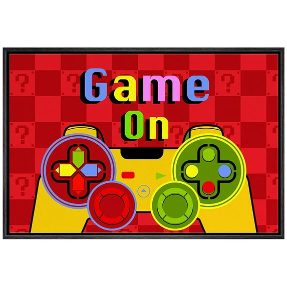 IDEA4WALL Framed Canvas Art Wall Decor Mario Video Arcade Playstation Console and Game On Pop Culture Media Illustrations Pop Art Modern Colorful for Dorm Home Office - 16"x24"