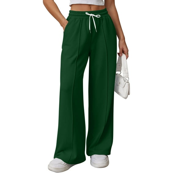 Chiccall Women's Straight Leg Sweatpants Drawstring Wide Leg High Elastic Waisted Pants Trousers with Pockets