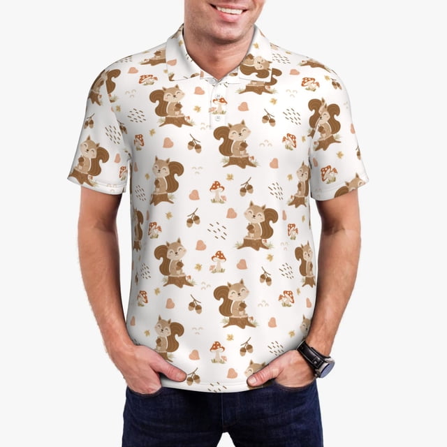 Fotbe Fall Squirrel Camiseta Polo de Golf para Hombre con Estampado – Camisa Deportiva Transpirable con Cuello Abotonado-XX-Large