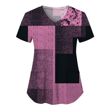 

Independence Day Scrubs For Women Tops Stretchy Summer Printed Care V Neck Shirts With Pocket Nursing Uniforms For Women