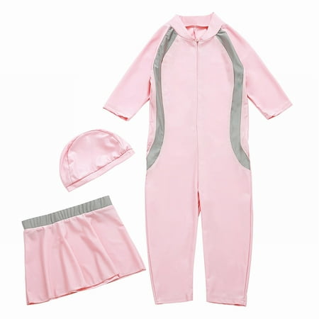 Coerni Teen Swimsuit 3 Piece Bathing Suits Kids Boys One Piece Long Sleeve Rash Guard Zipper Swimwear with Hat and Swim Shorts