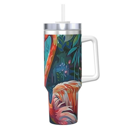

Daiia Romantic Flamingo Pair Printed 40 oz Tumbler with Handle Ice Bully Insulated Tumbler 2 in 1 Lid Insulated Water Bottle Stainless Steel Travel Coffee Mug
