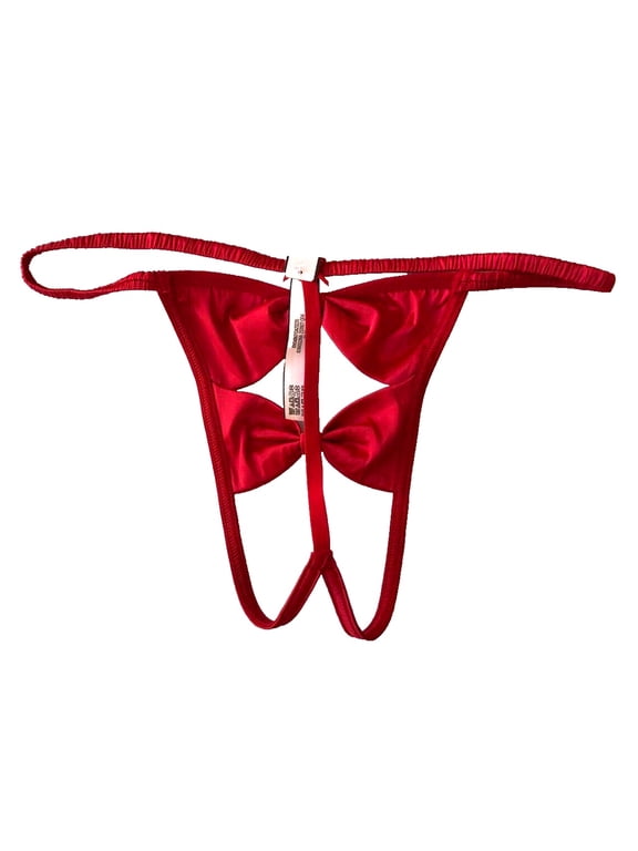 Dream Angels Crotchless Satin Bow V-String Panty Red Size Medium NWT
