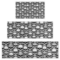 Black White Skull Stack Pattern Kitchen Rugs Sets Of 3,Kitchen Runner Rugs Non Skid Washable,Decorative Kitchen Floor Mats for Kitchen,Sink,Laundry,17"x30" 17"x47" 17"x59"
