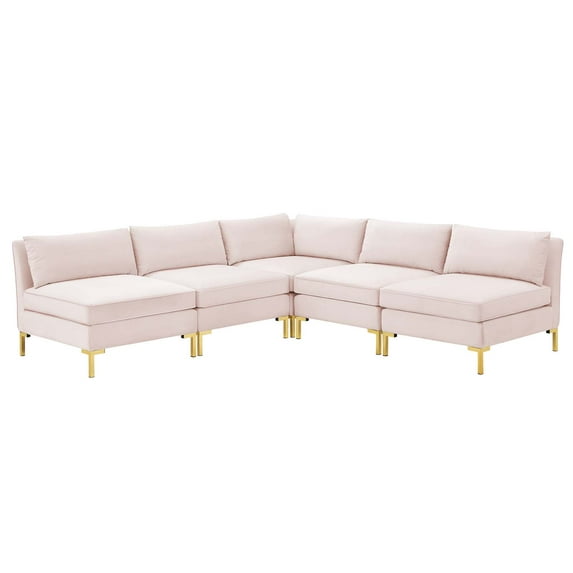 Sectional Sofa Set, Velvet, Pink, Modern Contemporary Urban Design, Living Lounge Room Hotel Lobby Hospitality