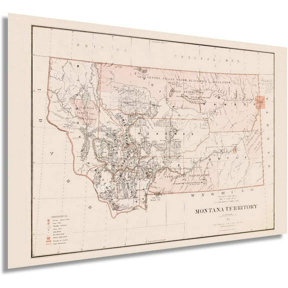HISTORIX 1879 Montana State Vintage Map Poster Wall Art Print, 24 x 36 Inch