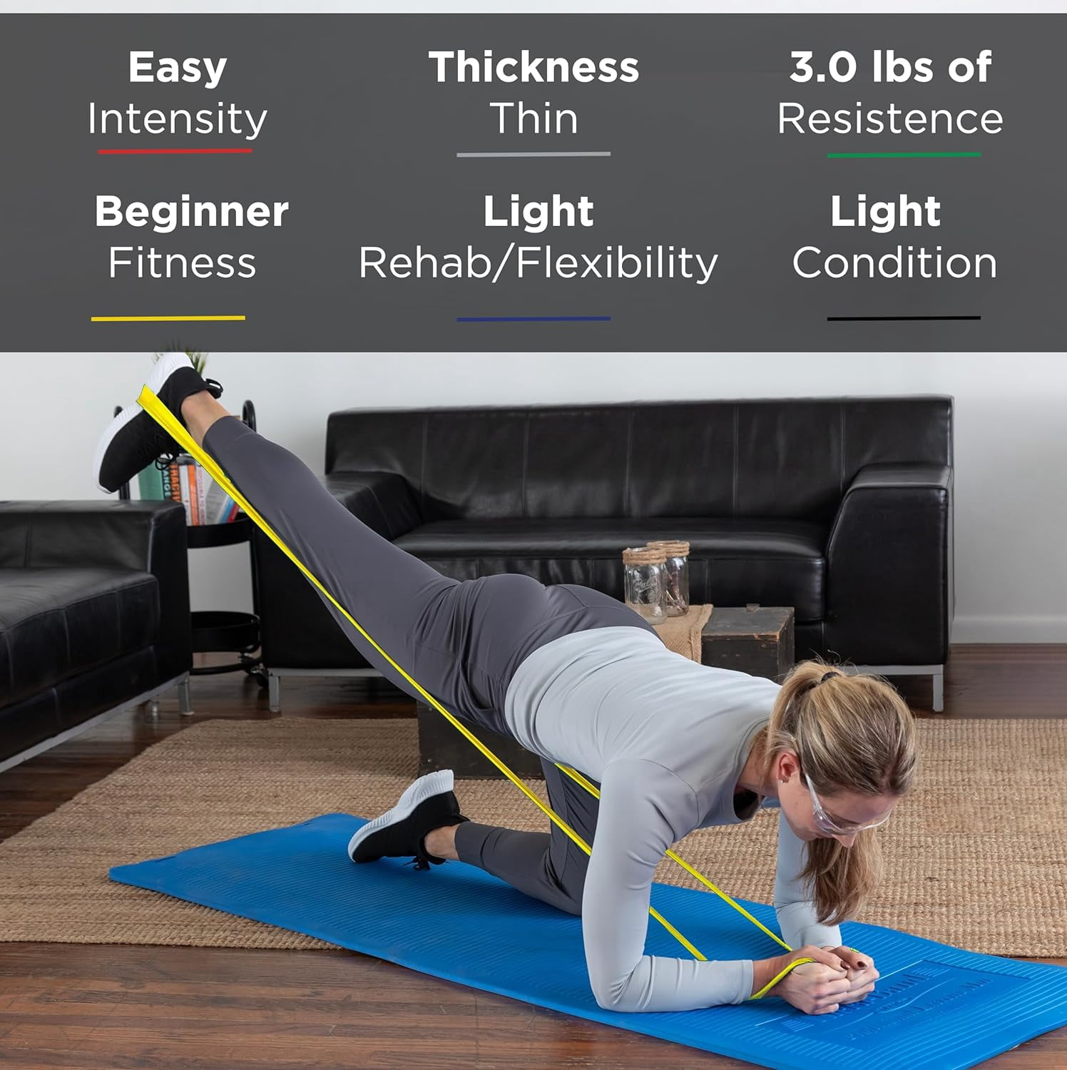 JJEAN-Resistance Bands Set, Professional Non-Latex Elastic Band For Upper & Lower Body Exercise, Strength Training without Weights, Physical Therapy, Pilates, Rehab, Yellow & Red & Green, Beginner