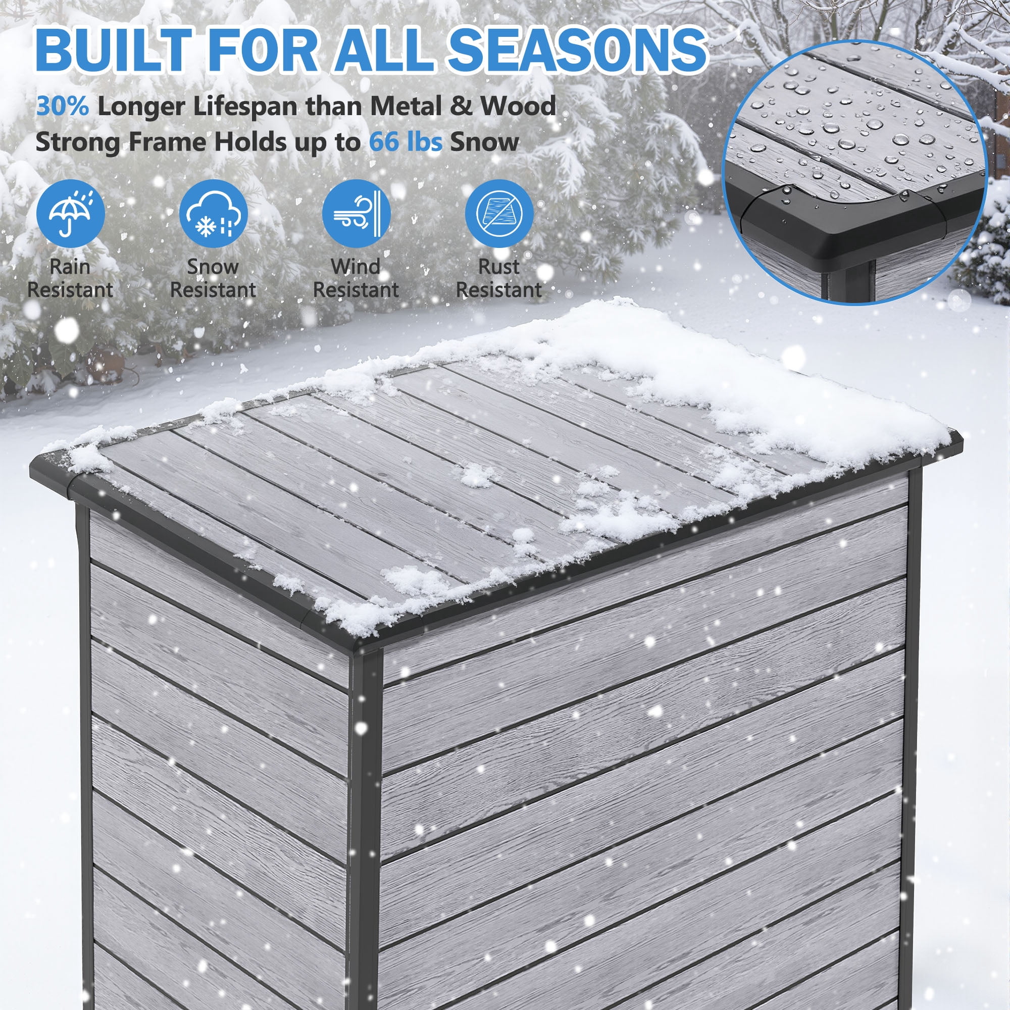 Sheds & Outdoor Storage, 4.6x3FT Outdoor Storage Shed with Floor, Waterproof Patio Plastic Shed Sloped Roof, Lockable Garden Bike Tool Shed Two Door Design, Wood Gray
