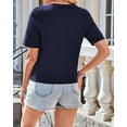 thumbnail image 6 of Womens Summer Short Sleeve Cardigan Cable Knit Cropped Button Down Crewneck Sweater Tops Navy Blue L, 6 of 8
