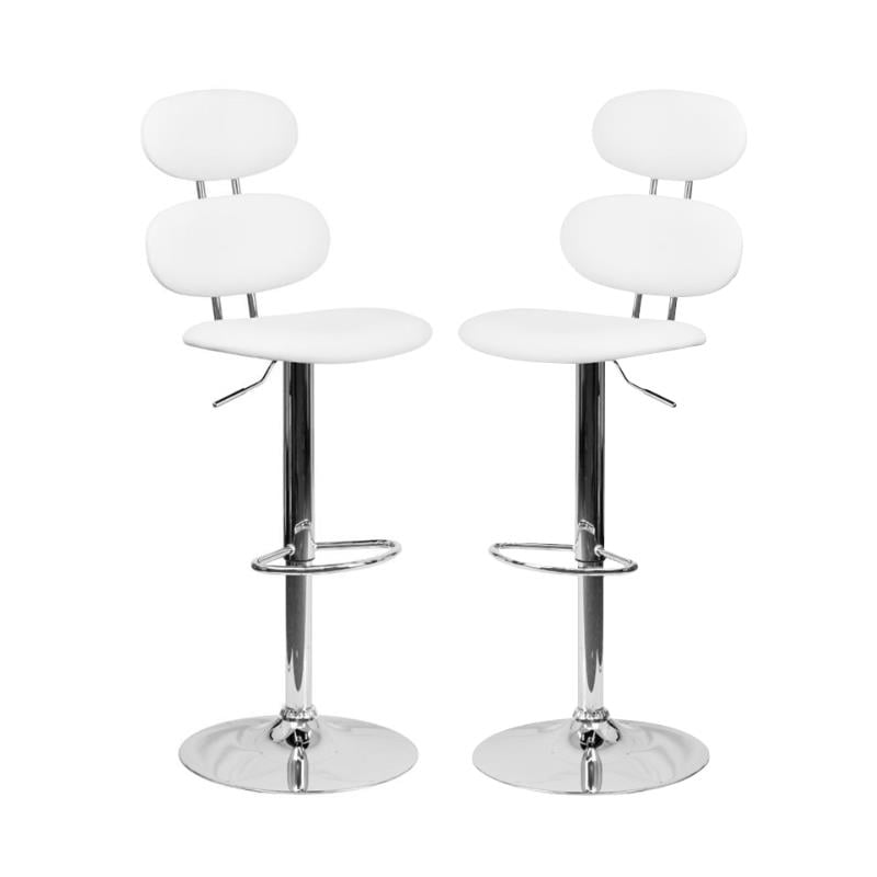 Home Square Faux Leather Adjustable Bar Stool in White Finish Set of 2