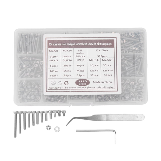 Kit surtido de tornillos M3, juego combinado de tornillos con cabeza hexagonal de acero inoxidable 304, tuercas y arandelas