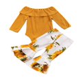 thumbnail image 3 of 2 Pcs Newborn Casual Outfits Toddler Ribbed Long Sleeve  Neck Ruffle Playsuit+Sunflower Print Flared Pants, 3 of 3