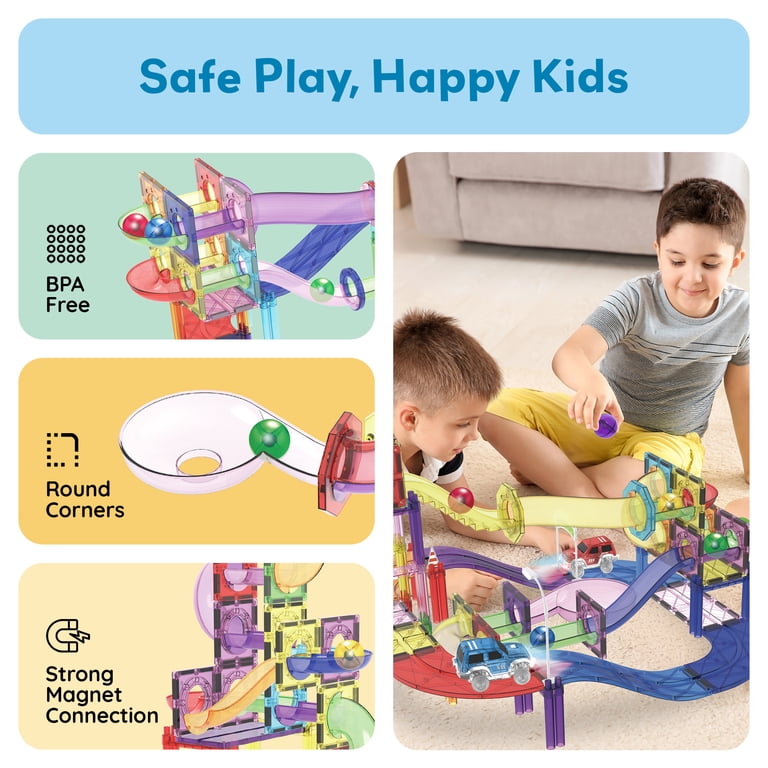 PicassoTiles 3-in-1 Magnetic Tiles Marble Run Race Track Set photo 6