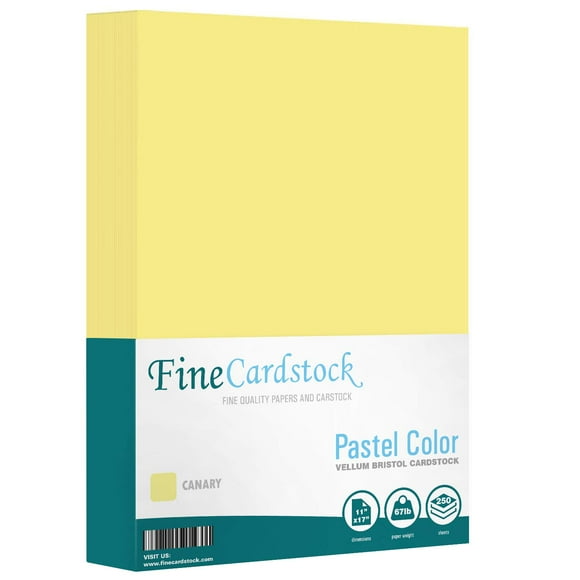 Color Cardstock Paper 67 Vellum Bristol, Sizes: 8.5 x 11 | 11 x 17 | 8.5 x 14 |1 ream of 250 Sheets Per Pack. (11 x 17 Canary)