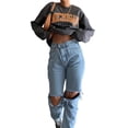 thumbnail image 2 of Kmbangi Femmes Printemps Sweat-Shirt à Manches Longues Alphabets Motif à Capuche Baggy, 2 of 9