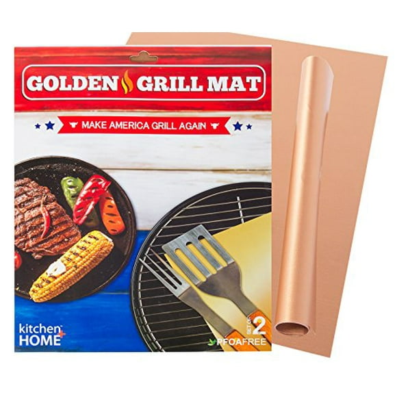 Kitchen + Home Golden Grill Mat – Make America Grill Again - Set of 2 Nonstick, Heavy Duty, Reusable, BPA & PFOA Free BBQ Grill & Baking Mats for Gas, Charcoal & Electric Grills