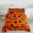 thumbnail image 3 of Manfei Pumpkin Witch Hat Full Size Comforter Sets for Child, Orange Black Bat Bedding Comforter Set, Halloween Spider Web Reversible Bedding Sets, Microfiber Bedroom Decor, 3 Pieces, 3 of 9
