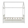 thumbnail image 5 of Kselythan Twin Floor Bed Frame, Pine Solid Wood Platform Bed Frame With Twin Size Trundle&Roof,Solid Wood House Bed For Boys Girls Bedroom,White,Pink, 5 of 9