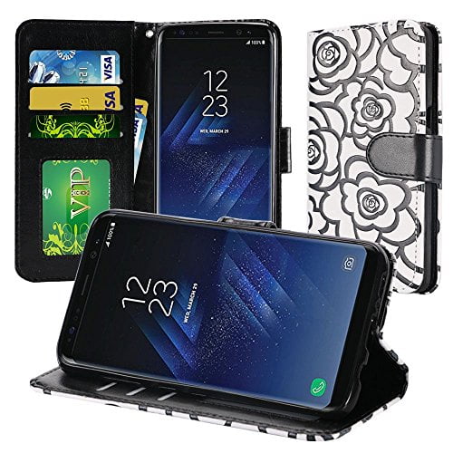 GSA Folio Textured Rose Wallet Case For Samsung Galaxy S8 Plus White Black