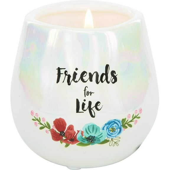 Pavilion Gift Company Friends for Life - 8 Oz 100% Soy Wax Candle with Cotton Wick in Stoneware Vessel Serenity Scented, White