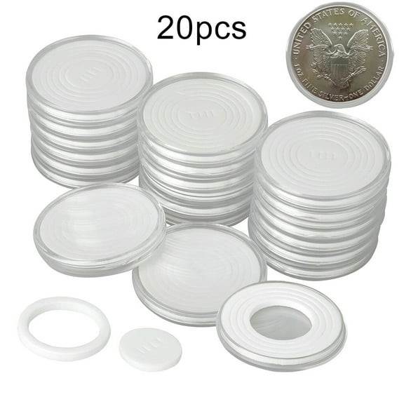 Cheers.US 20Pcs 46mm Coin Holder Capsules Clear Round Plastic Coin Container Case for Coin Collection Supplies