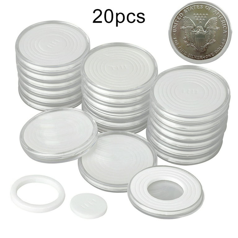 Cheers.US 20Pcs 46mm Coin Holder Capsules Clear Round Plastic Coin  Container Case for Coin Collection Supplies 