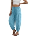 thumbnail image 5 of hoksml Women's Cotton Linen Blend High Waist Drawstring Loose Fit Harem Pants Casual Comfortable Elastic Cuffed Trousers with Side Pockets, 5 of 6