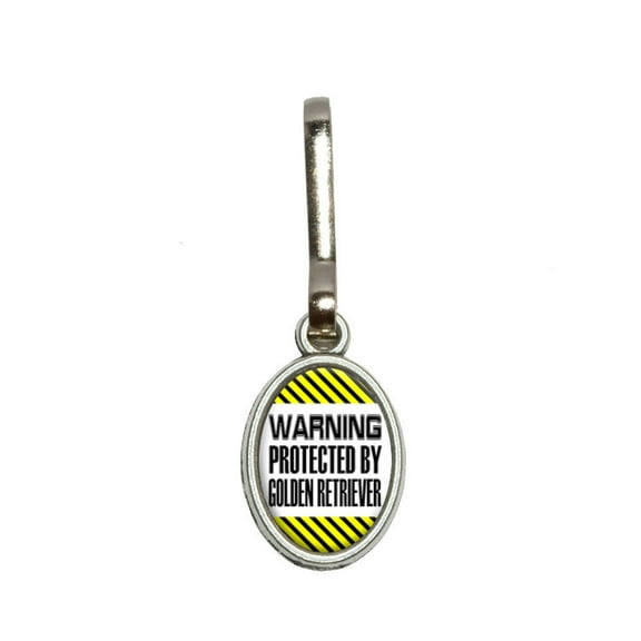 Warning Protected By Golden Retriever Oval Zipper Pull