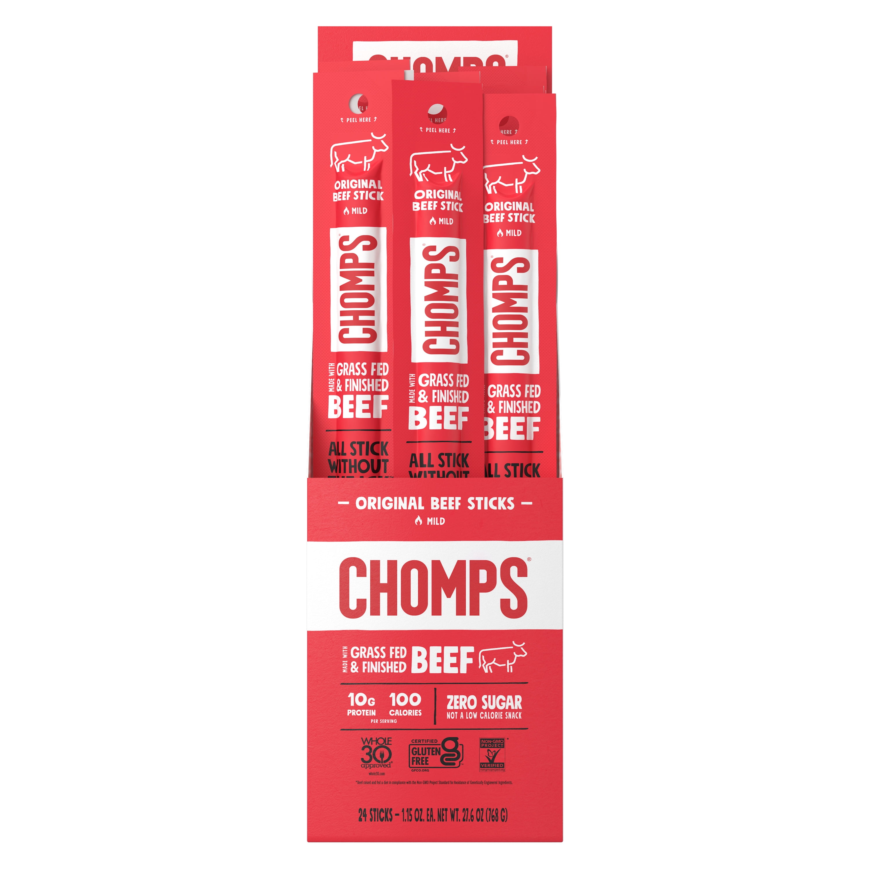Chomps Grass-Fed and Finished Original Beef Sticks (24 Count)