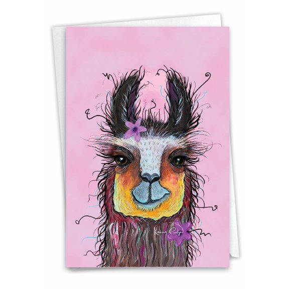 NobleWorks Birthday Paper Card with 5 x 7 Inch Envelope (1 Card) Bday Wiry Wildlife - Llama C10324EBDG