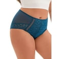 thumbnail image 4 of INSPIRE CHIC Plus Size with Women's Lace Trim High Rise Solid Briefs Full Coverage Underwear Blue L, 4 of 4