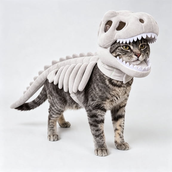 Soft Plush T-Rex Dinosaur Skeleton Costume for Cats & Dogs, Funny Adorable Glow-in-the-Dark Halloween Costumes for Pets Cosplay, Halloween Party Decoration