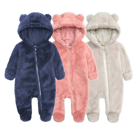 

Utoimkio Newborn Baby Boy Girl Jumpsuit Hooded Footed Fleece Rompers Winter Long Sleeve Zipper Up Warm Onesies Outwear Outfits for Kids Size 0-12M
