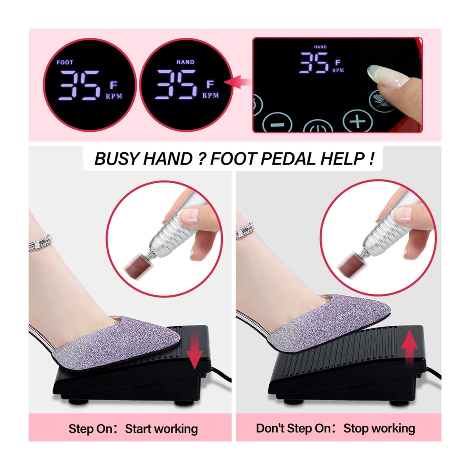 35000RPM Nail Drill Machine, Portable Nail Drill With HD Display, Professional Electric Nail File Manicure Machine With Foot Pedal ,Low Noise