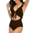 thumbnail image 5 of WREESH Women's Tie Front Monokini Swimsuit High Waisted Cutout Bathing Suit Fashion Tummy Control Swimwear 2025 Coffee, 5 of 5