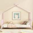 thumbnail image 5 of Kumix Twin Size House Floor Bed, Metal Floor Bed with Fence and Roof, House Bed for Teens, Playhouse Twin Bed Frame for Girls, Boys, Pink(Without Slats), 5 of 8