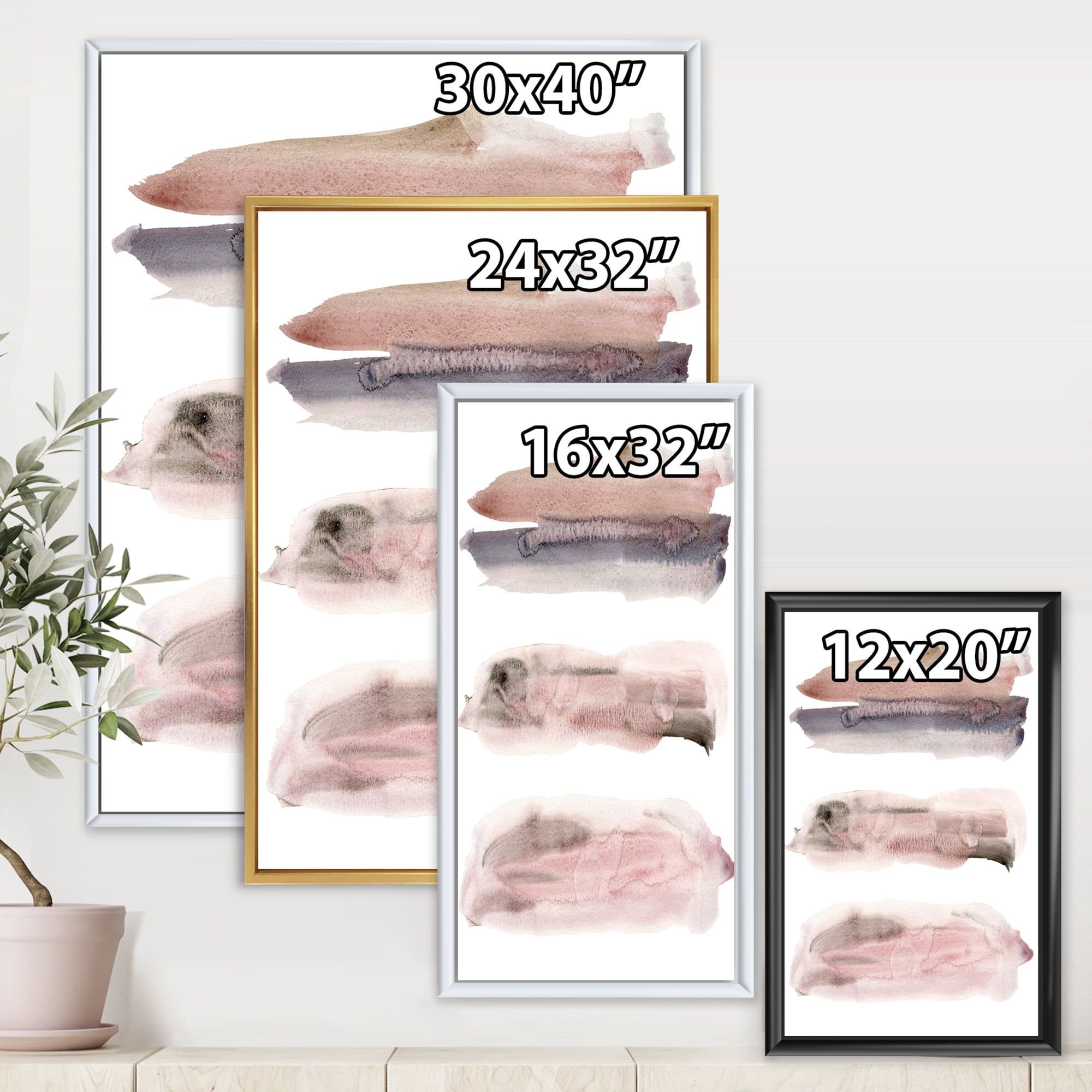 Designart 'Blue and Pink Clouds With Beige Spots II' Modern Framed Canvas Wall Art Print