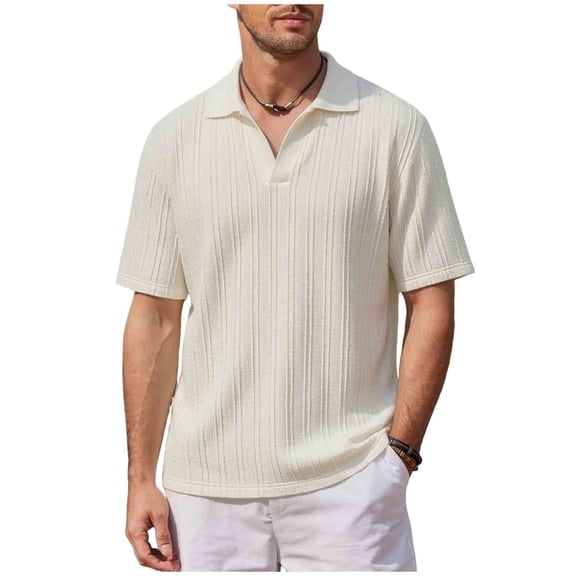 LMOIPLI Mens Casual Shirt Summer Breathable Short Sleeve Vacation Button Beach Knit Stretchy Solid Golf Shirts Beige XL