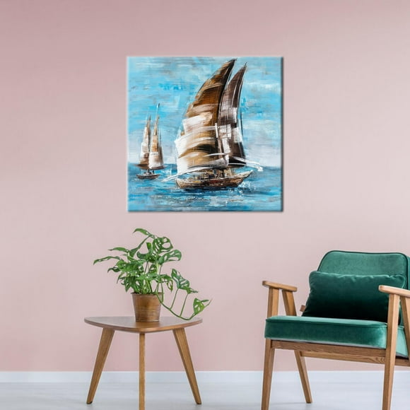 Floating Frame Landscape Artwork Featuring a Modern Sailboat Poster With 3D Boat Canvas Art Ideal for Enhancing Living Room Wall Decor