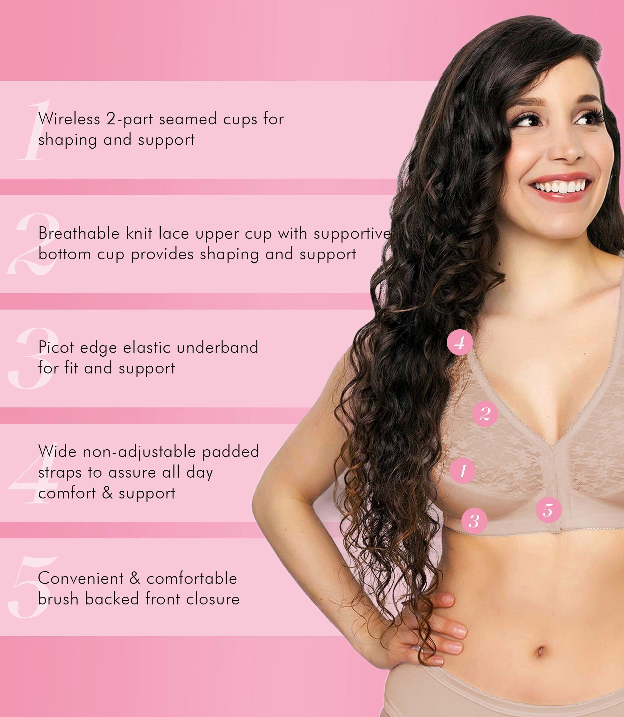 Exquisite Form 5100565 Fully® Lace Wireless Back & Posture Support Bra with Front Closure