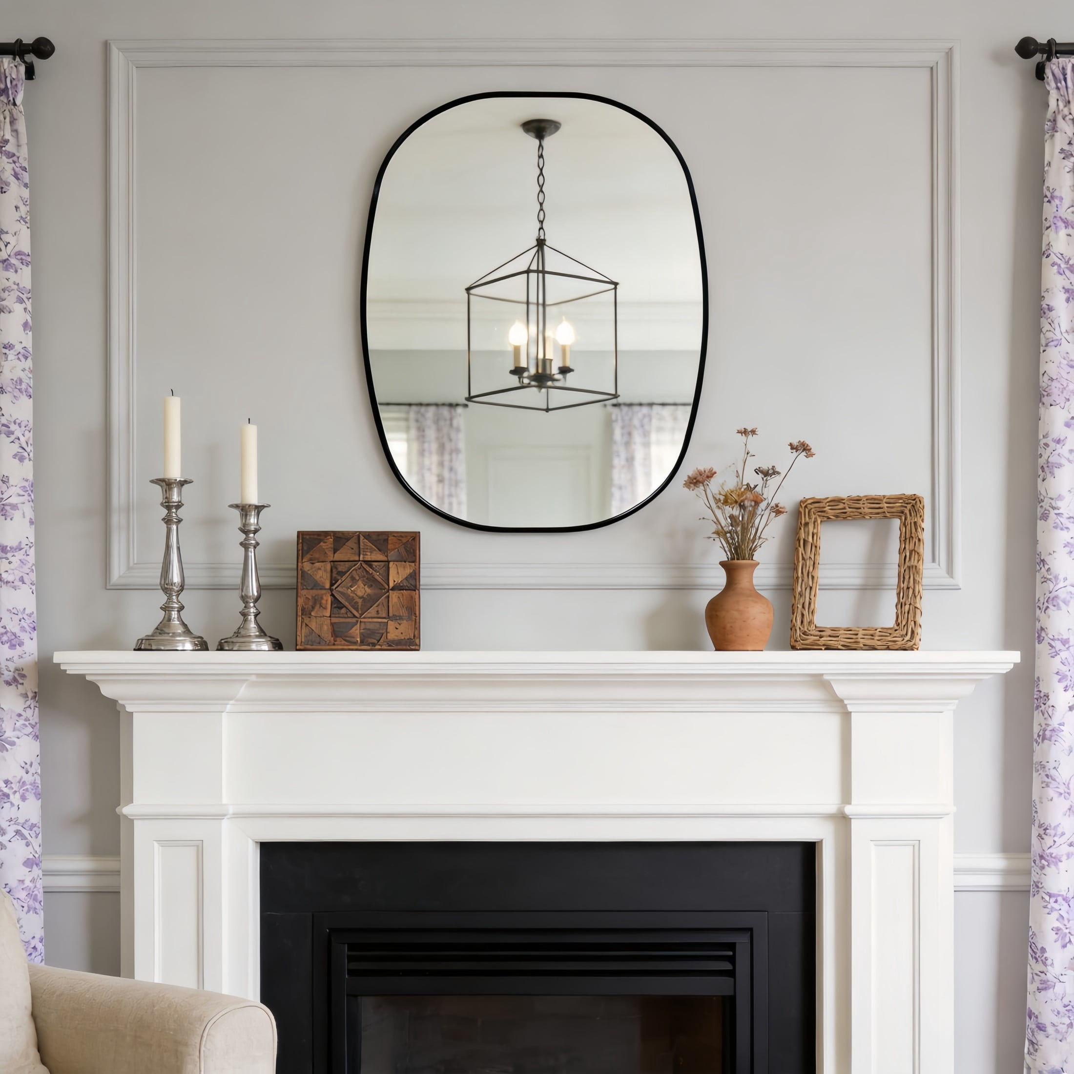 Noble House 24"x32" Unique Metal Framed Oval Wall Mirror, Modern Oblong Vanity Mirror for Bathroom & Entryway, Black